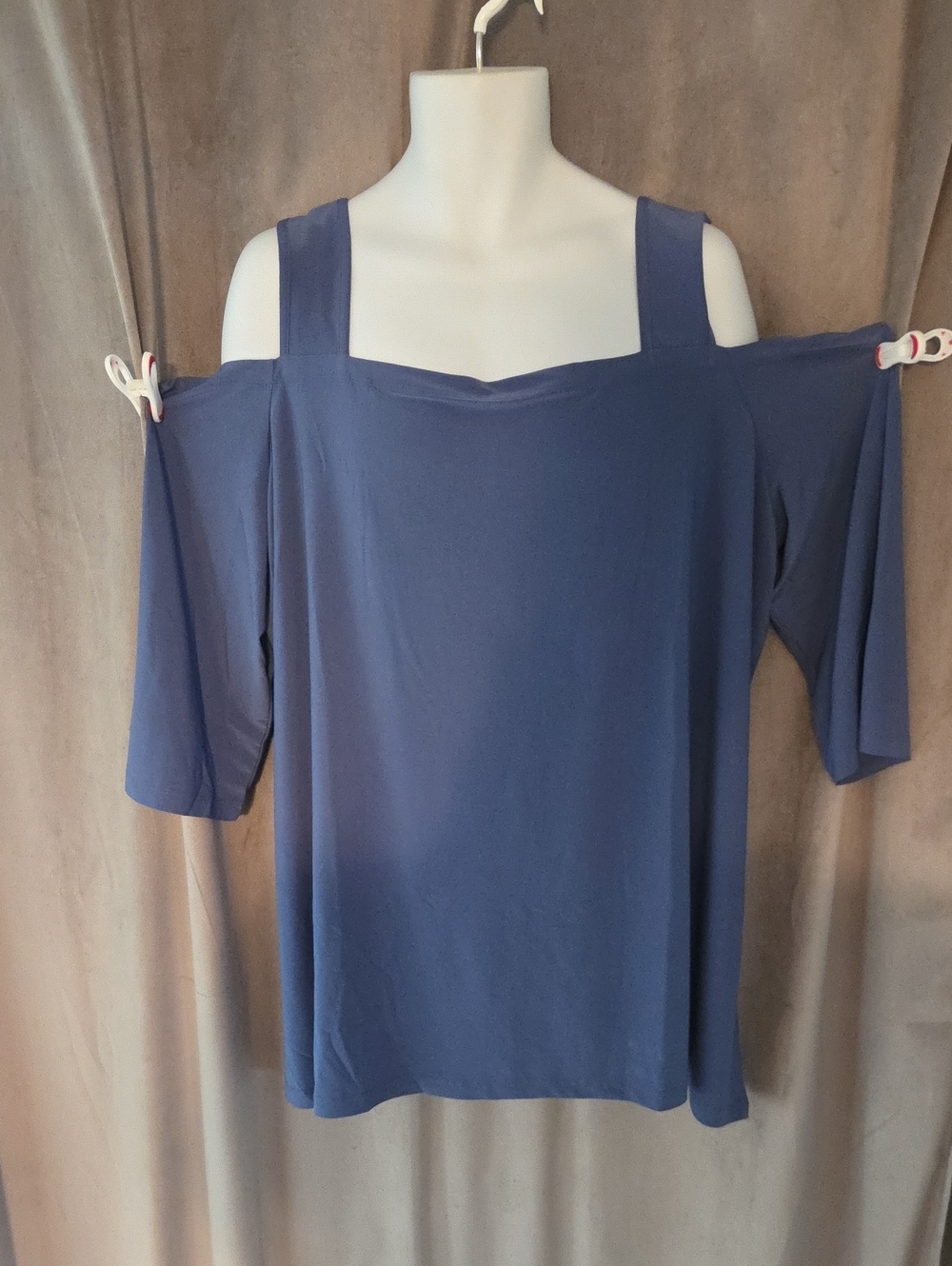 NWT 3X Attitudes by Renee Slate Blue Cold-Shoulder Square Neck Tunic